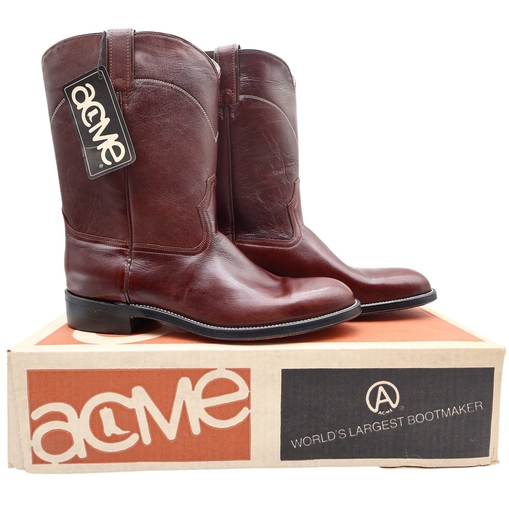 Vintage Acme‎ Western Cowboy Boots Men 11.5 D Brown Leather NOS Box 70s